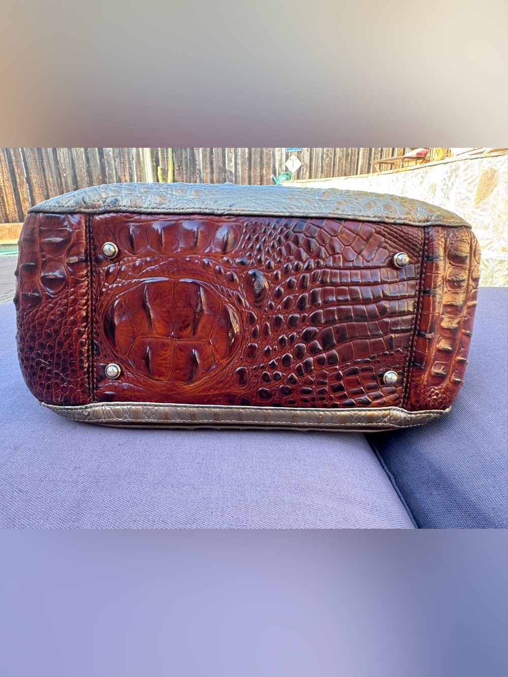 Brahmin Small Irene Rose Gold Provence Croc Leather Satchel GUC - Picture 10 of 16
